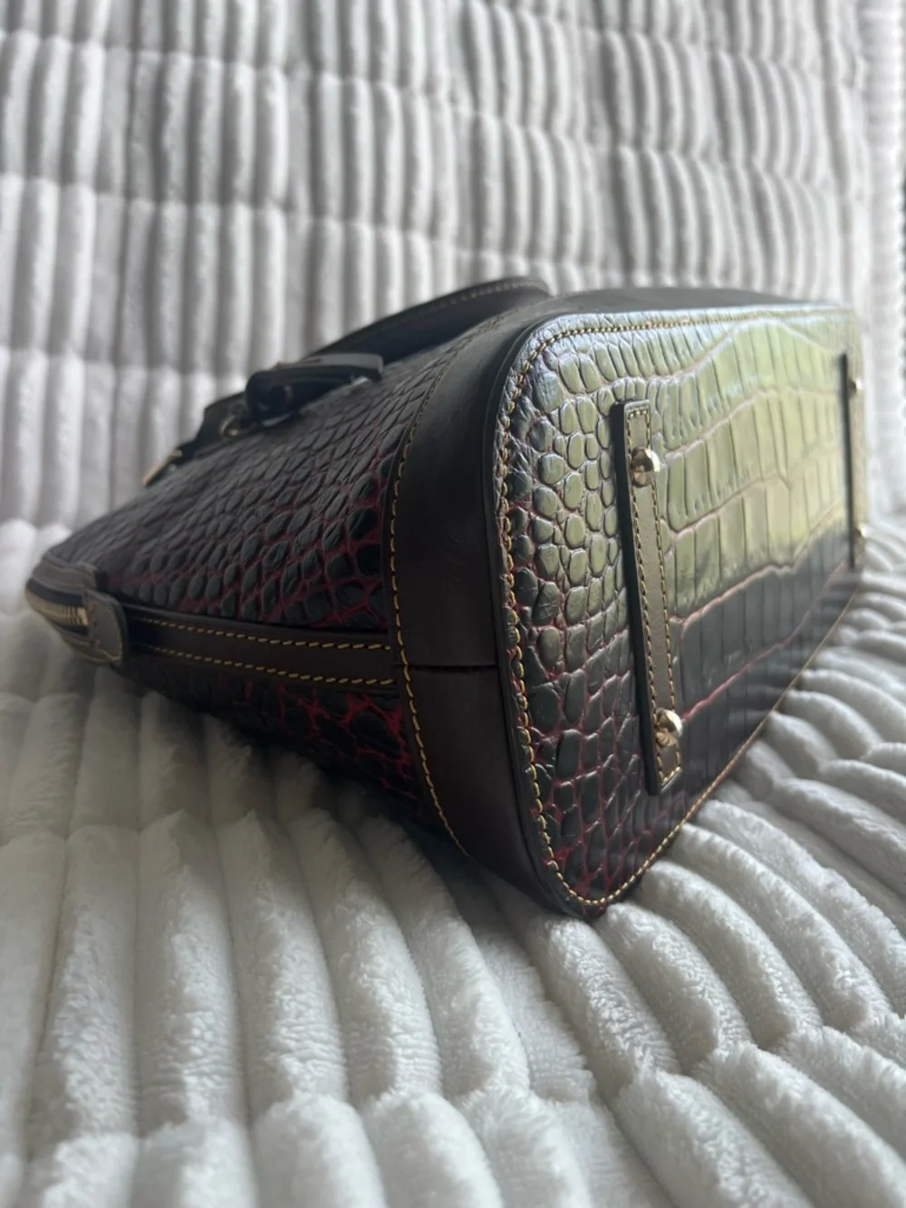 Dooney & Bourke Croc-Embossed Satchel with Gold Accents - Picture 6 of 16